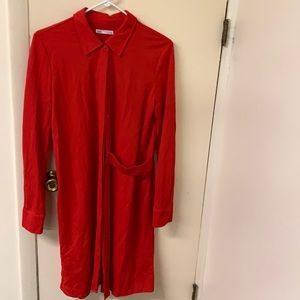 ZARA red collared shirt dress with belt detail